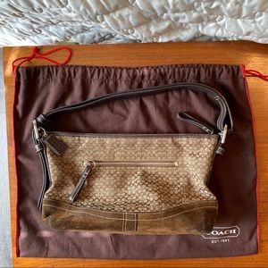 Coach Signature C shoulder bag brown suede trim